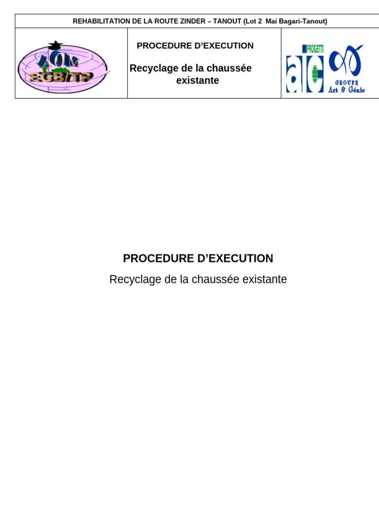 Procédure de Recyclage Route Zinder-Tanout | PDF | Technologie ...