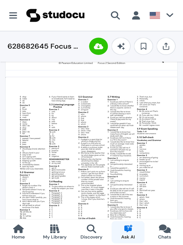 Focus 2 Workbook Answer Key | PDF