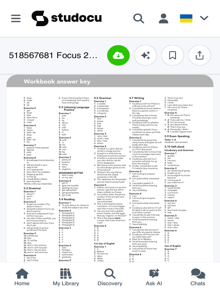 Focus 2 Workbook Answer Key | PDF