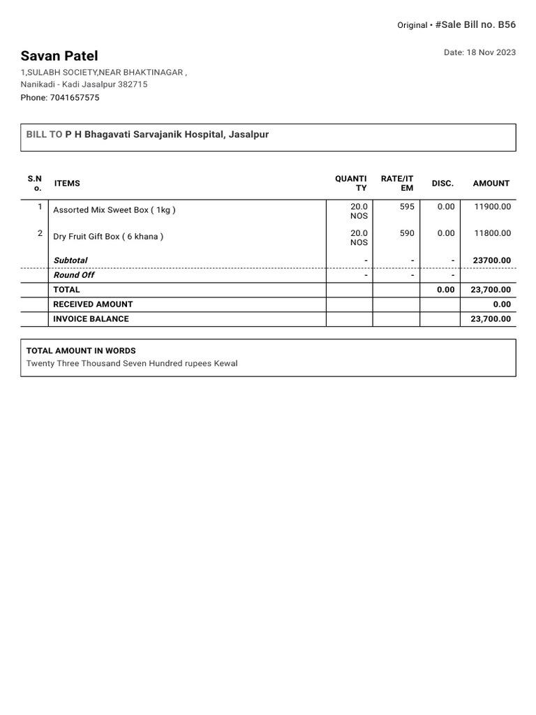 Invoice for Sweet and Dry Fruit Boxes | PDF