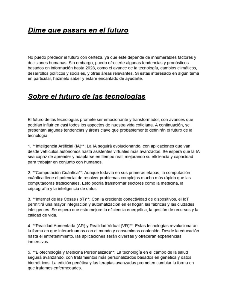 Dime Que Pasara en El Futuro | PDF | Inteligencia artificial ...