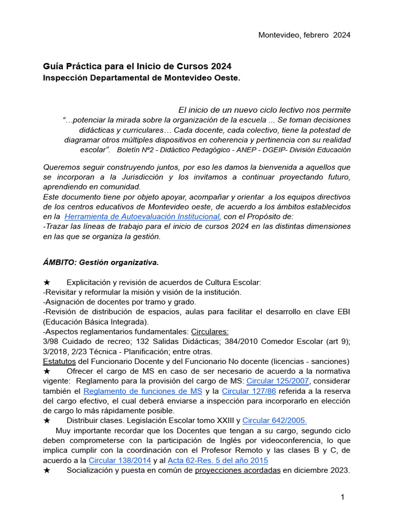 Guía de Inicio de Cursos 2024 Montevideo | PDF | Enseñando | Maestros
