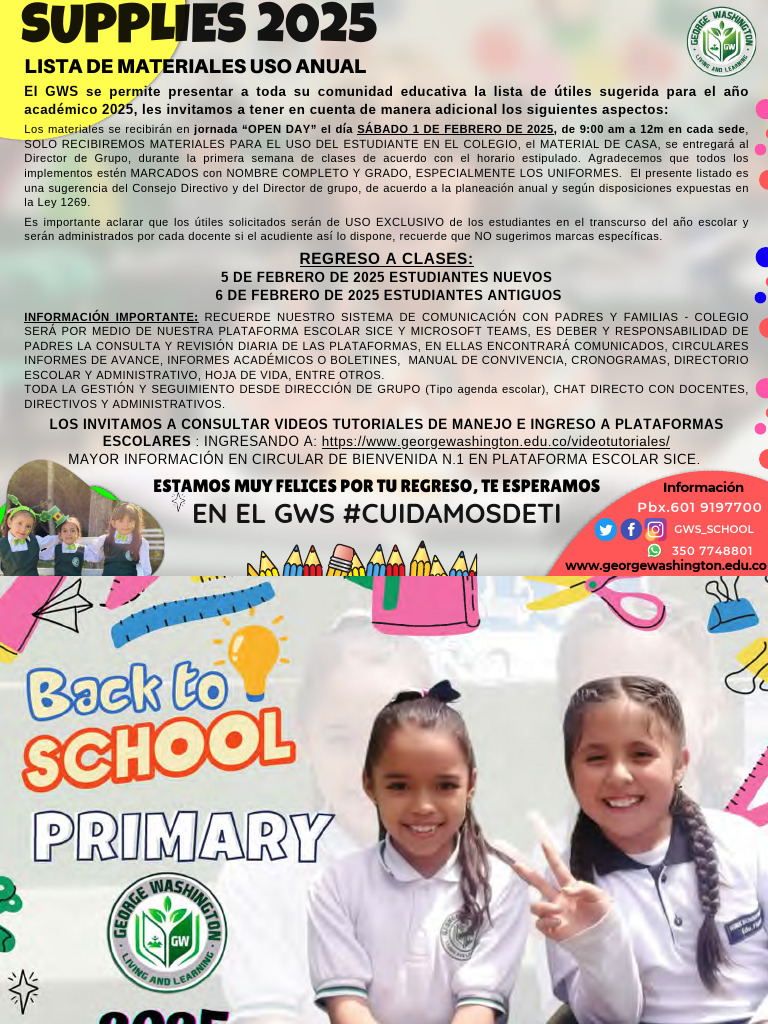 Lista de útiles 2025 para primaria GWS | PDF