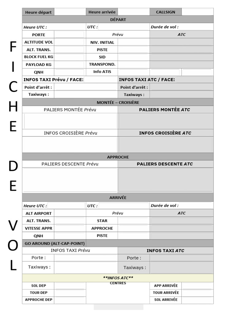 Fiche de Vol : Informations de Départ et Arrivée | PDF