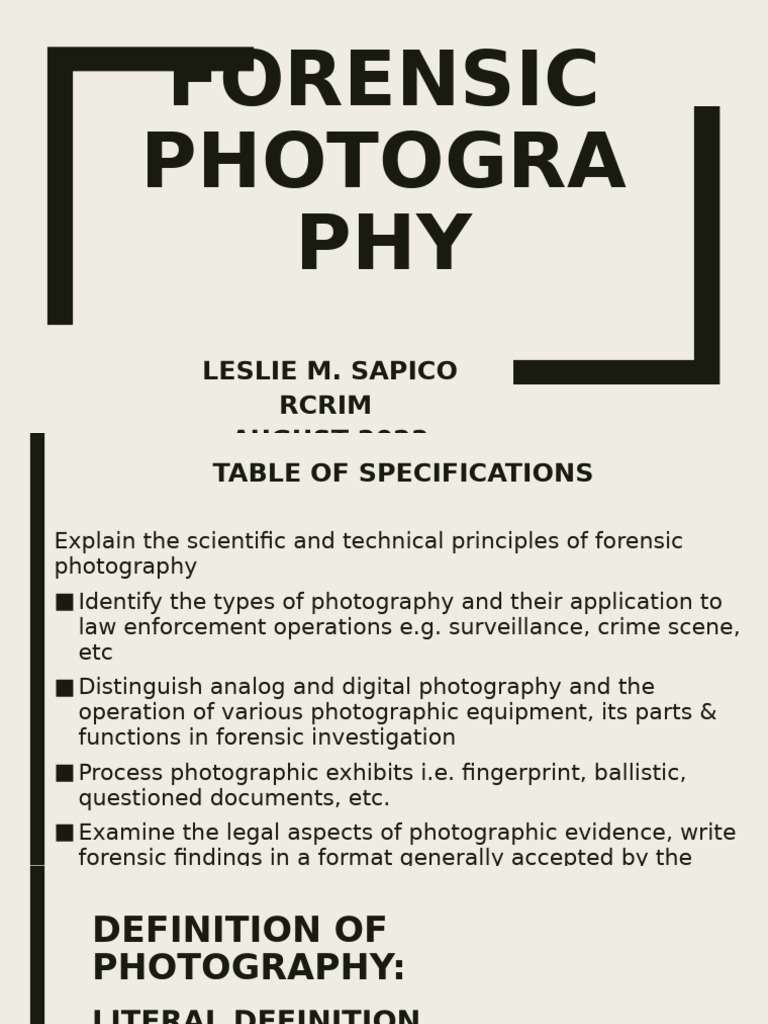 Forensic Photography Techniques Explained | PDF | Camera | Film Speed