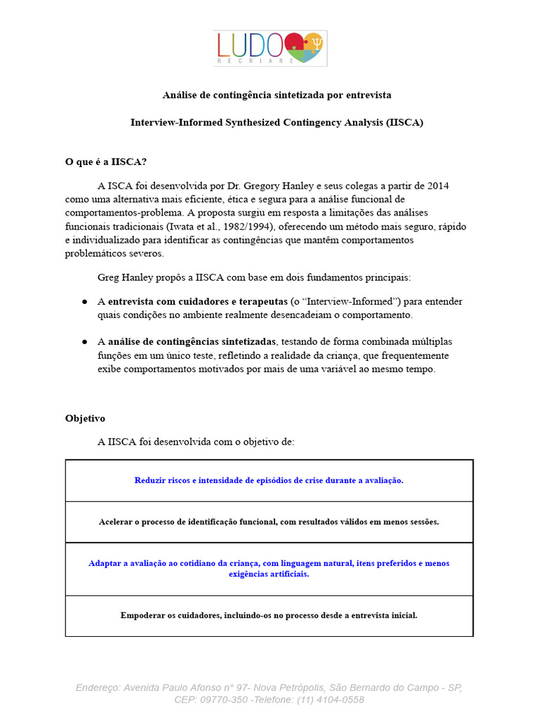 Análise Funcional: Protocolo IISCA | PDF | Comportamento