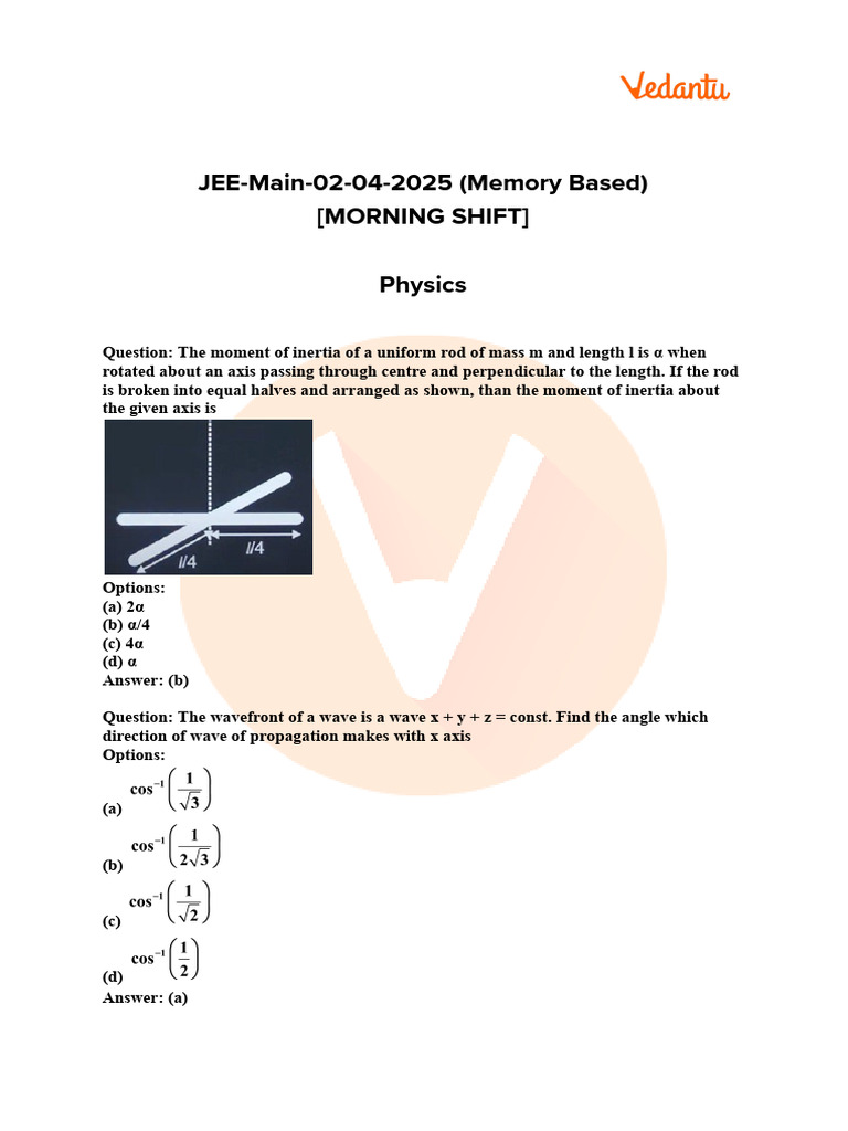 JEE Main 2025 April 2 Shift 1 Paper Analysis, Answer Key and Student ...