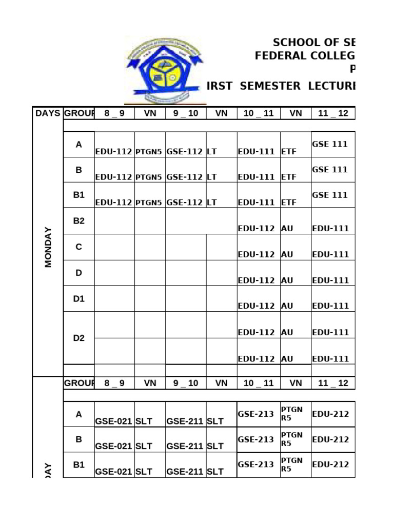 School of Secondary Education (Science) Lecture Time Table For 2024 ...