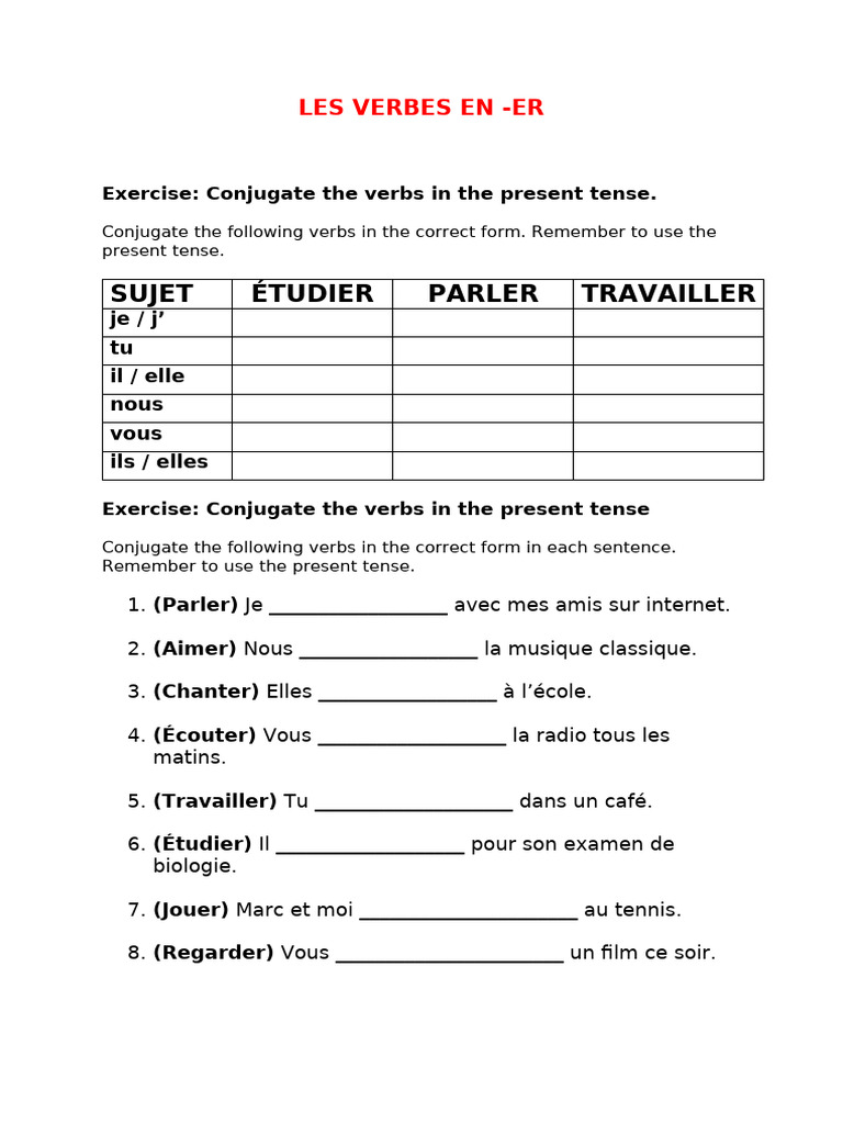 Conjugaison des verbes en -ER au présent | PDF