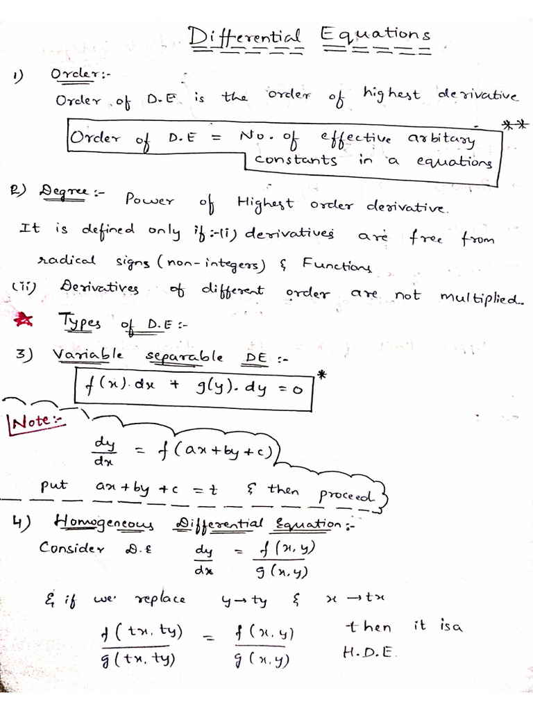 Differential Equations Short Notes Pdf