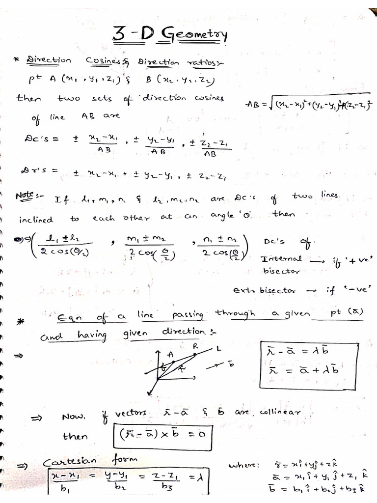 3D Geometry Short Notes | PDF