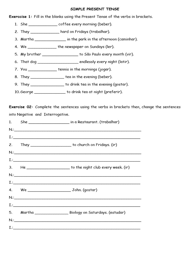 Simple Present Tense Exercises | PDF | Linguistic Typology | Linguistic ...