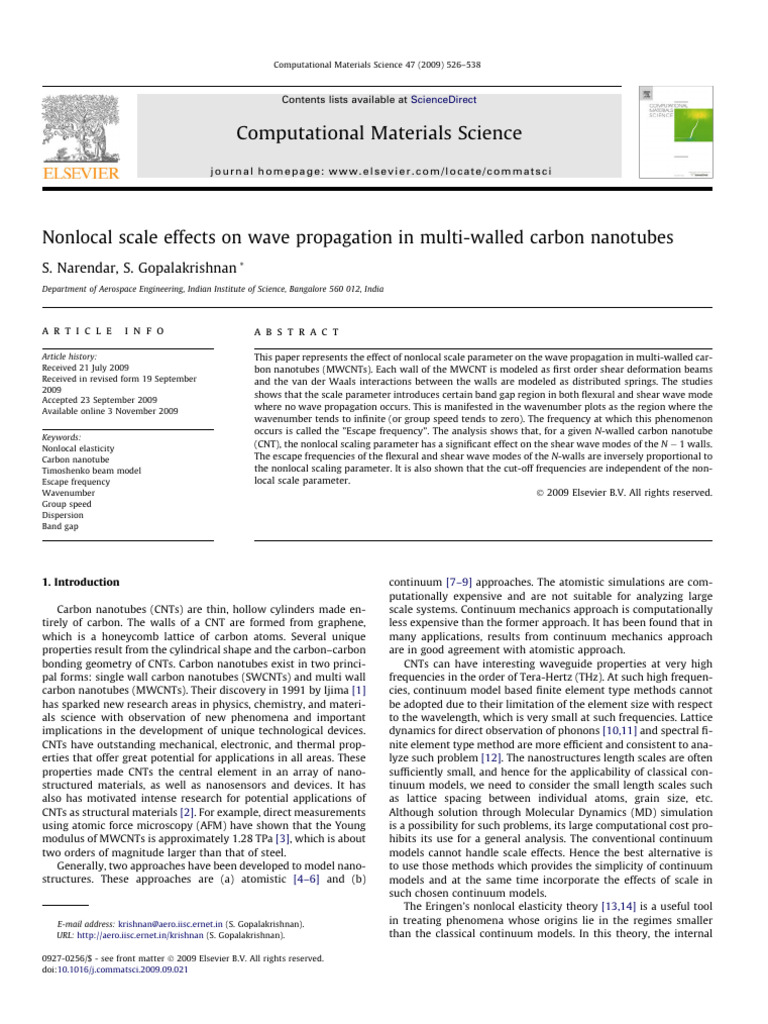 Nonlocal Scale Effects On Wave Propagation in MWCNT | PDF | Carbon ...