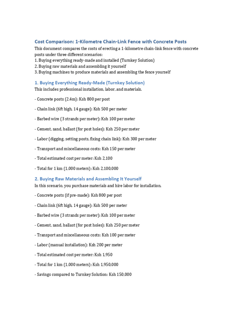 Chain-Link Fence Cost Analysis | PDF | Concrete | Building Materials