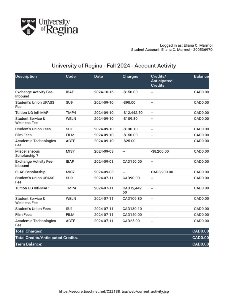 University of Regina - Fall 2024 | PDF | Services (Economics) | Payments