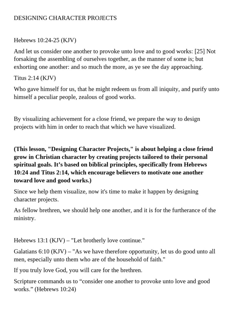 Designing Character-Building Projects | PDF | Virtue | Epistle To The ...