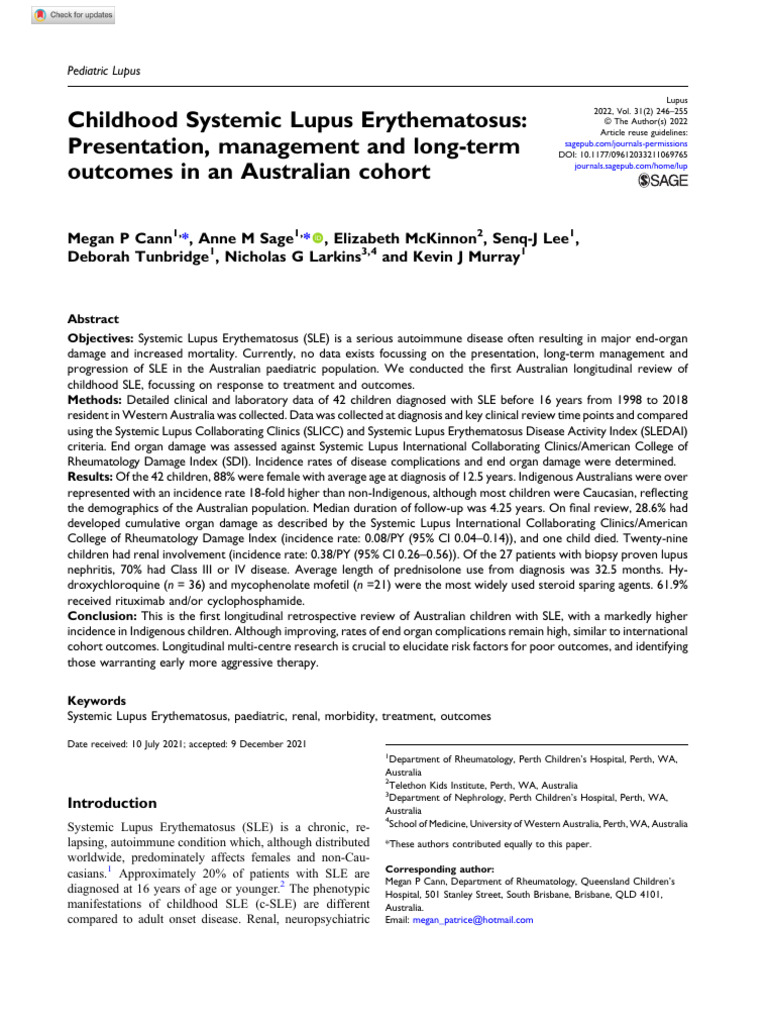 Cann Et Al 2022 Childhood Systemic Lupus Erythematosus Presentation ...