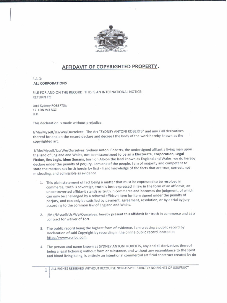 Affidavit of Copyrighted Property | PDF