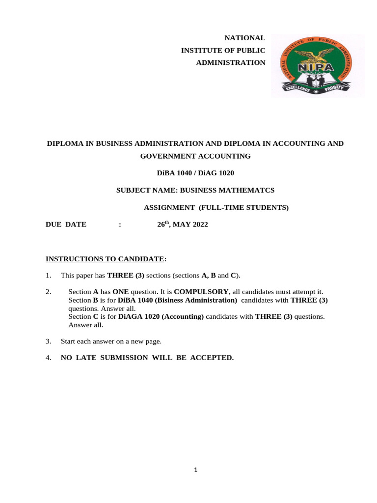 DiBA ASSIGNMENT (Full-Time Students) | PDF | Depreciation