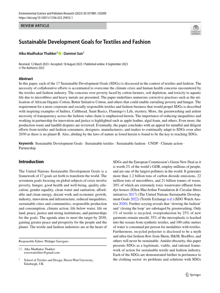 SDGs in Textiles and Fashion Industry | PDF | Sustainability | Textiles
