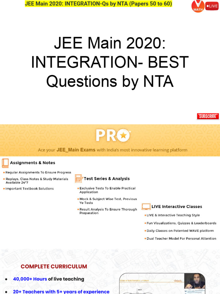 Jee+Main+2020 +Integration +Best+Qs+by+Nta+ | PDF | Tests | Qualifications