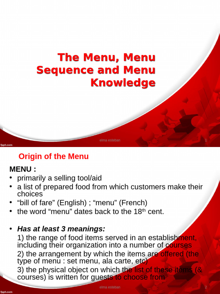 Pre Finals 1 Menu Knowledge | PDF | Menu | Meal