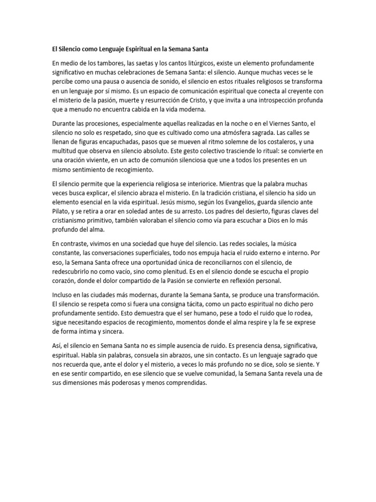 El Silencio en la Semana Santa: Lenguaje Espiritual | PDF | Oración