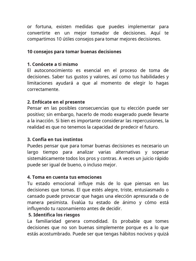 10 Consejos para Tomar Decisiones Sabias | PDF | Pensamiento | Temor
