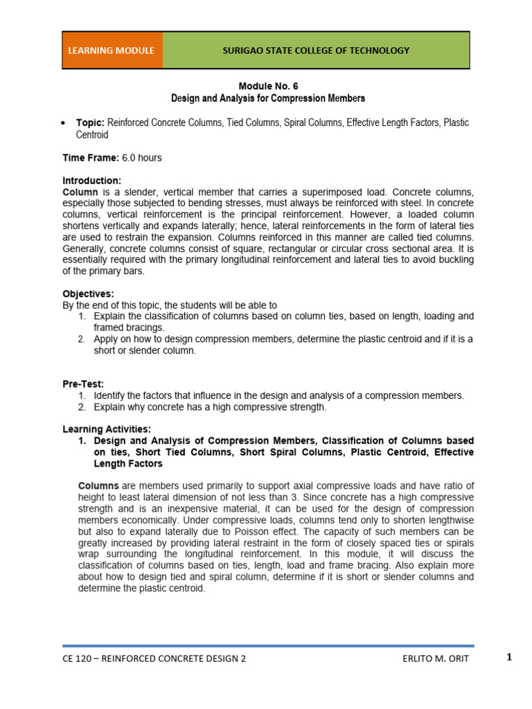 Compression Member Design in Concrete | PDF | Column | Buckling