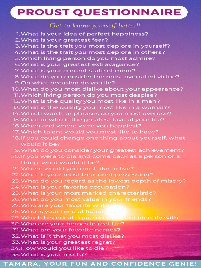 PROUSTIAN QUESTIONNAIRE visual data 8
