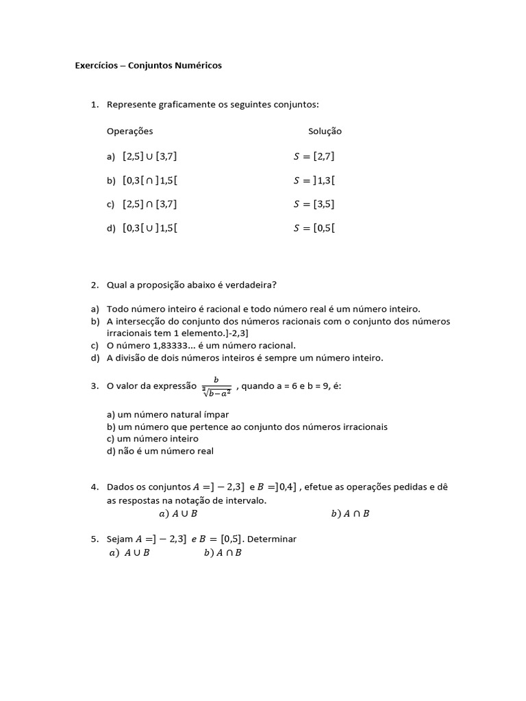 Exercícios de Conjuntos Numéricos | PDF