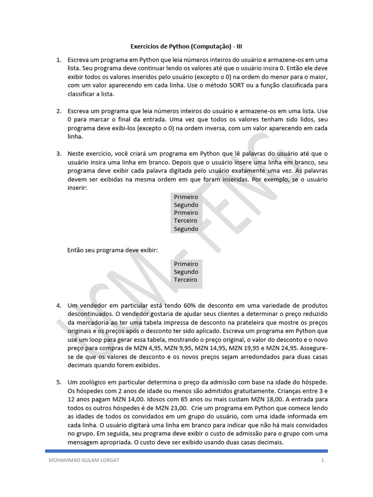 Exercicios de Python III | PDF | Python (linguagem de programação)