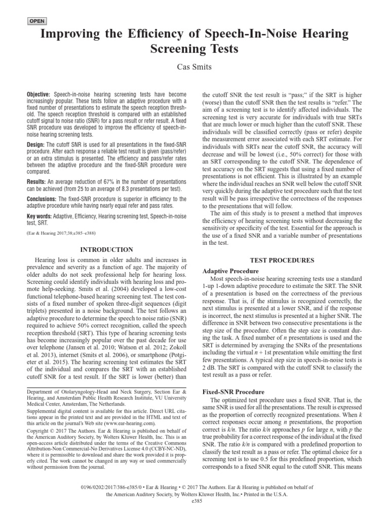 Improving The Efficiency of Speech in Noise.23 | PDF | Signal To Noise ...