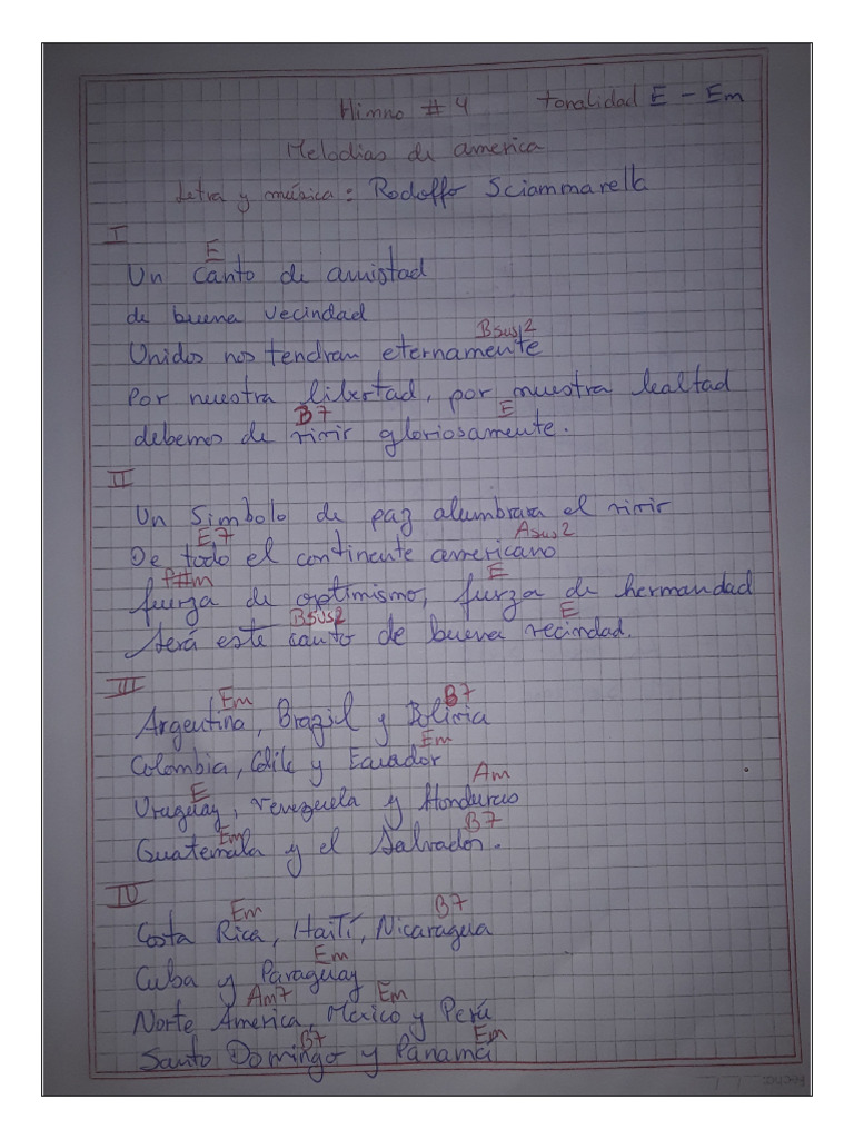 Himno Melodias de America - Acordes y Tonalidad 4to P. A 6to S. | PDF