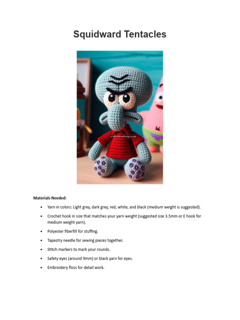 Free Squidward Crochet Pattern Guide | PDF | Crochet | Textiles