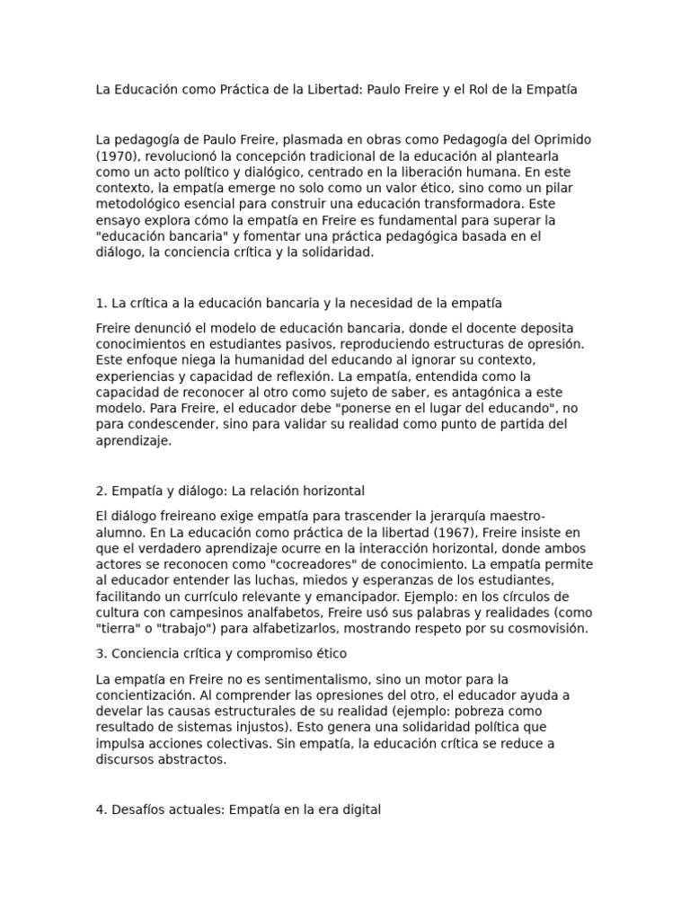 Empatía en la Educación de Freire | PDF | Educación en artes liberales ...