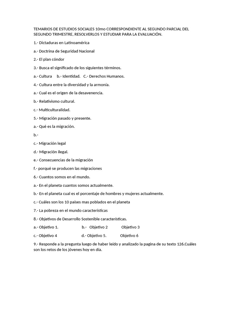 TEMARIOS EXAMEN 2 TRIMESTRE 10mo | PDF