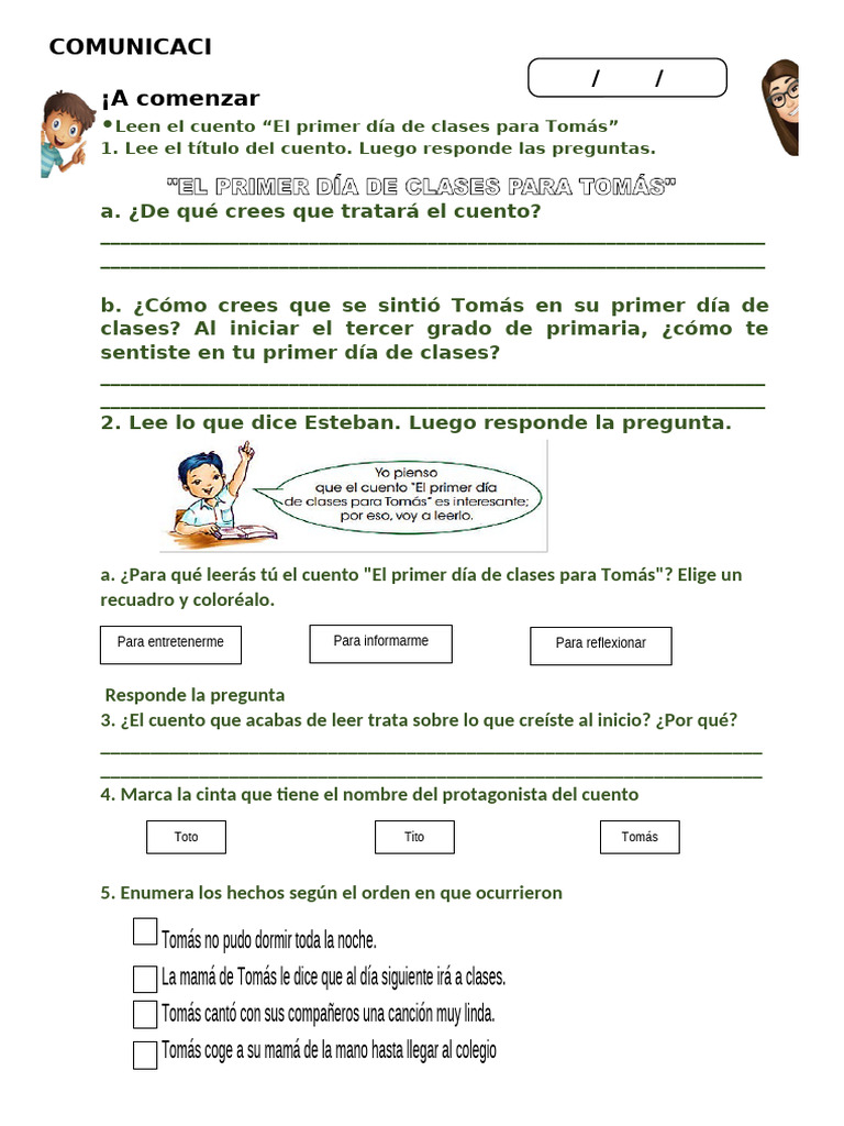 Cuento: El primer día de clases | PDF