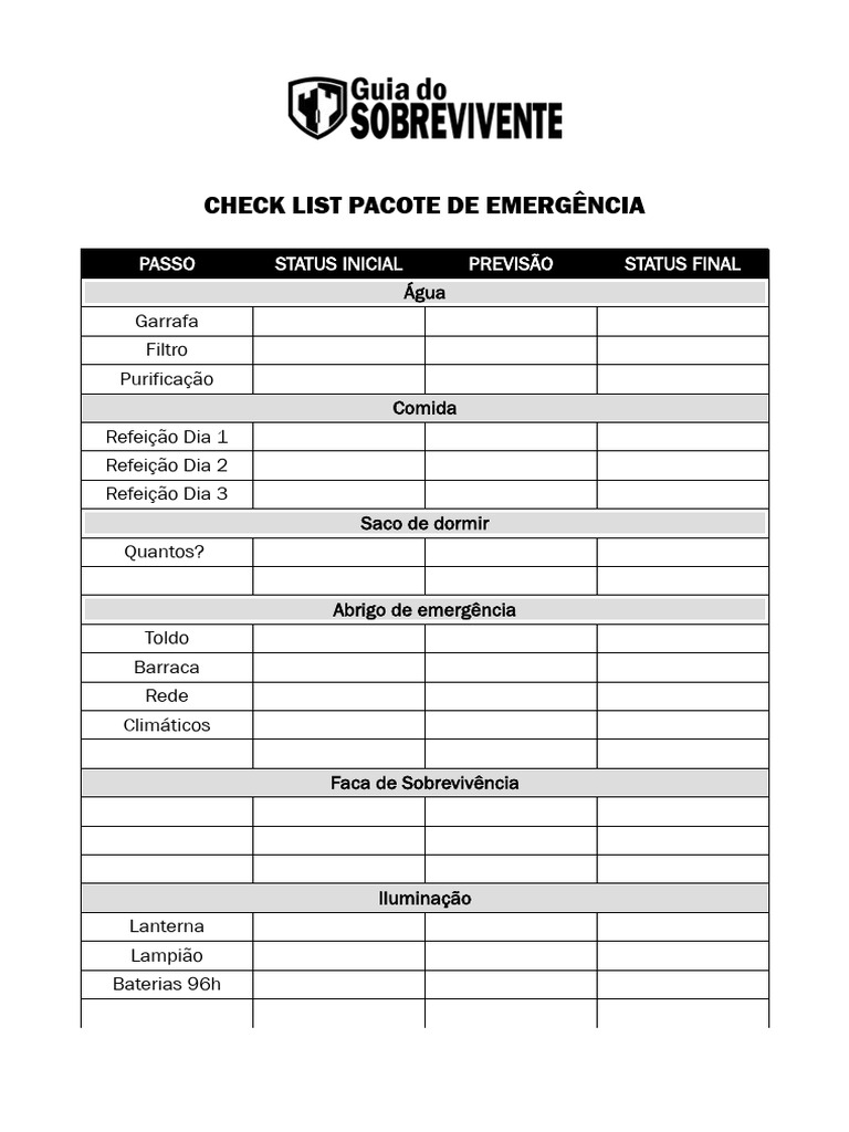 Lista de Verificação: Pacote de Emergência | PDF