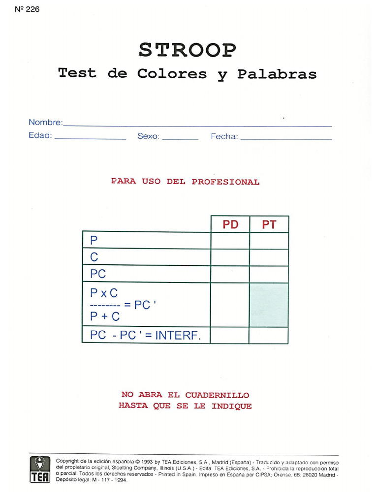 A Color Impimir Psicofisi Protocolo - Stroop - A - Colores | PDF