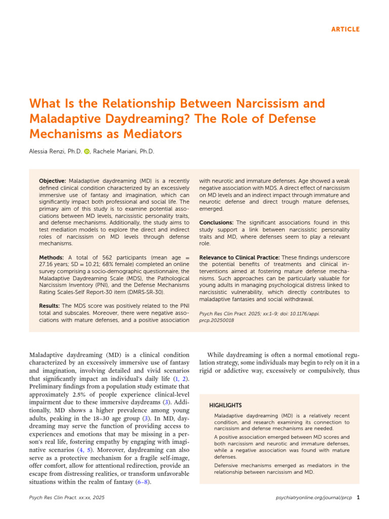 Narcissism and Maladaptive Daydreaming | PDF | Narcissism | Mental Disorder