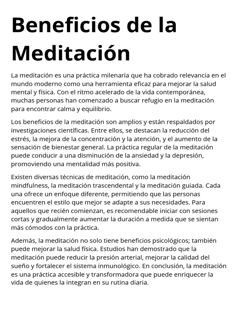 Beneficios de la Meditación Diaria | PDF