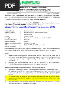 Registration for Sasken Summer Internship Recruitment Drive-2026 Batch
