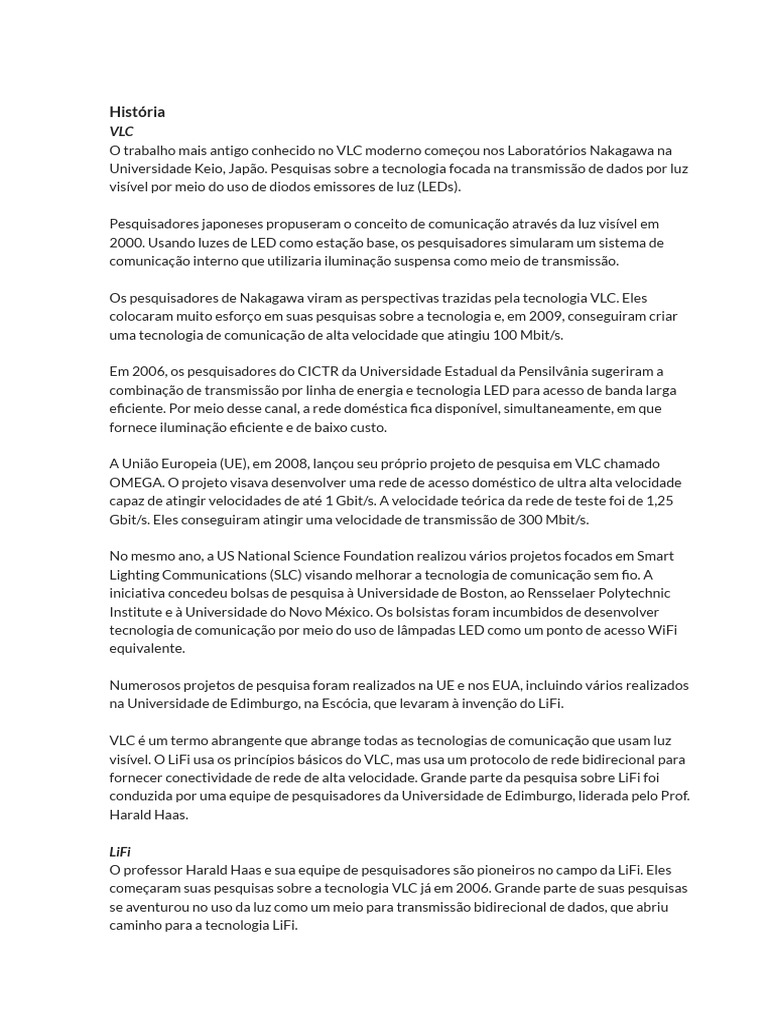 Evolução da Tecnologia VLC e LiFi | PDF | Rede de computadores | Internet