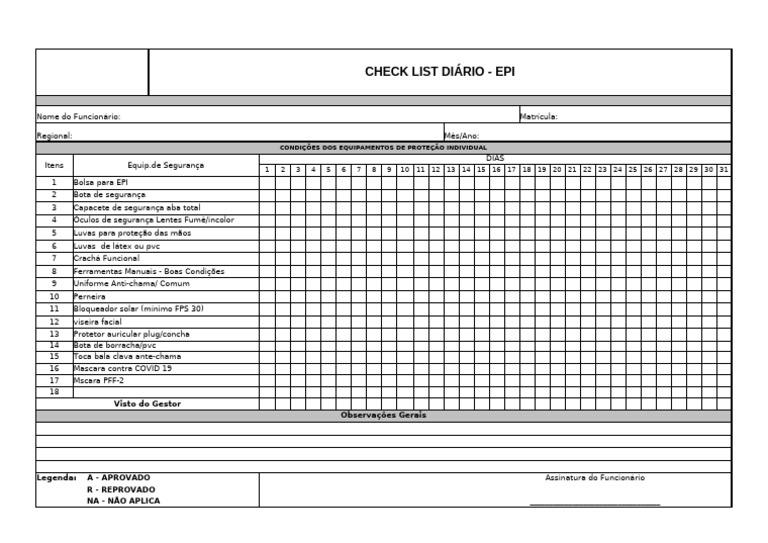 Check List Diário de EPI | PDF
