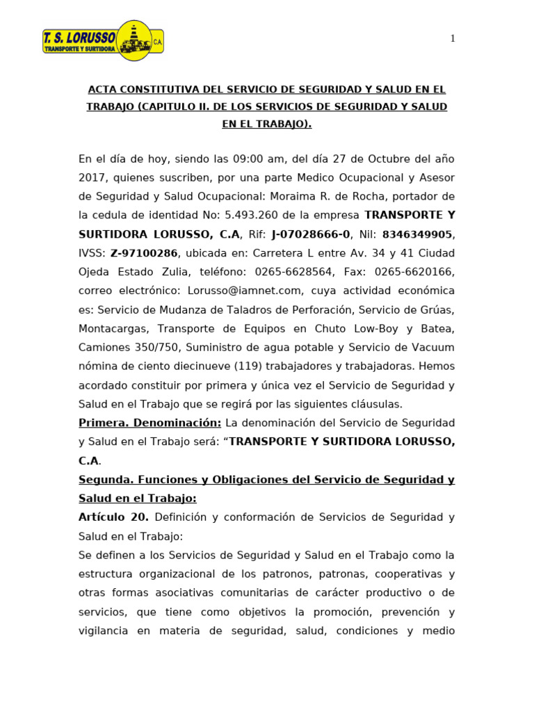 ACTA CONSTITUTIVA DEL SERVICIO DE SEGURIDAD Y SALUD EN EL TRABAJO..11-4 ...