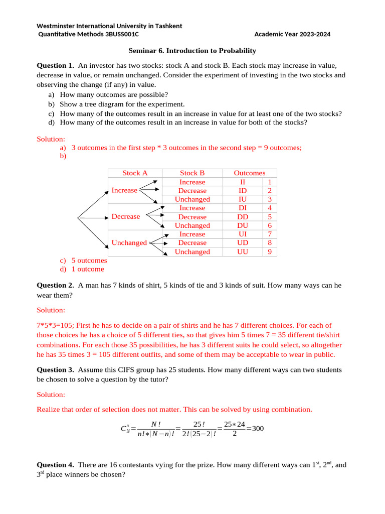 Probability and Combinatorics Exercises | PDF | Prime Number ...