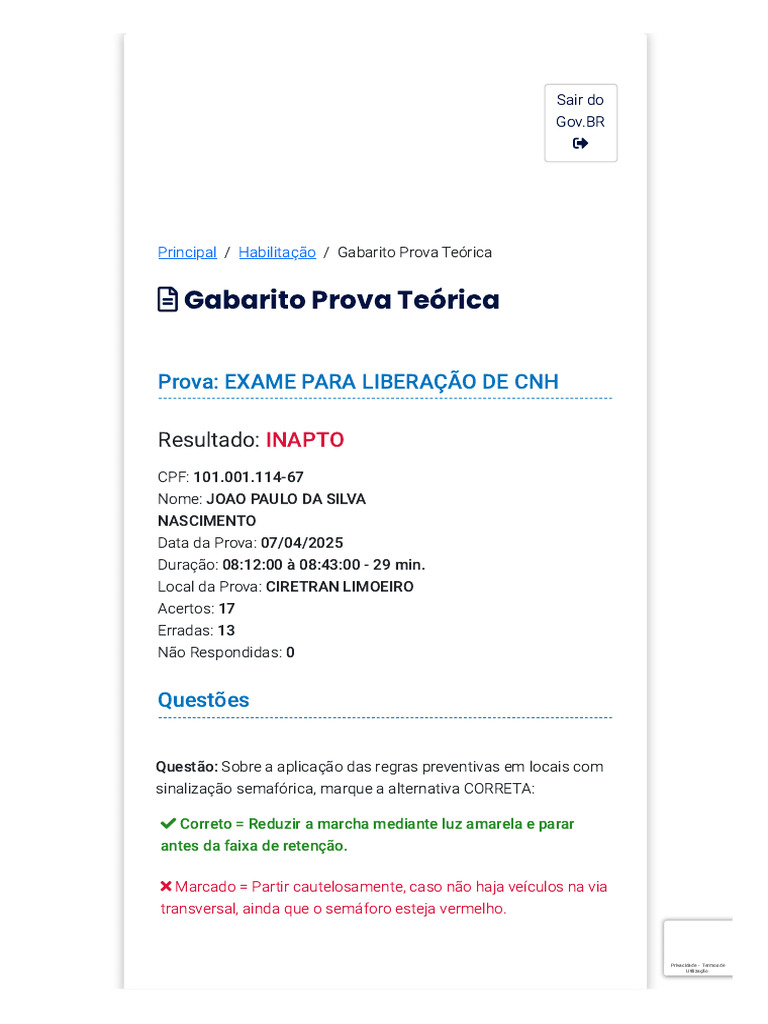 Gabarito da Prova Teórica do Detran | PDF | Tráfego