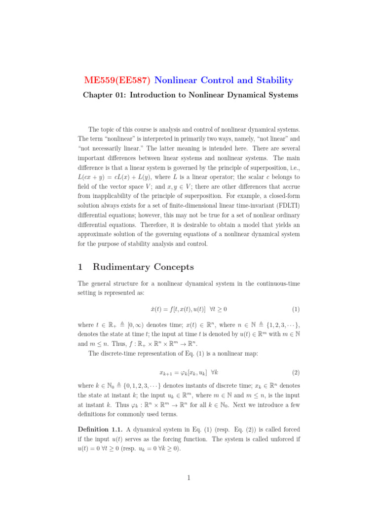 Nonlinear Control and Stability Overview | PDF | Nonlinear System ...