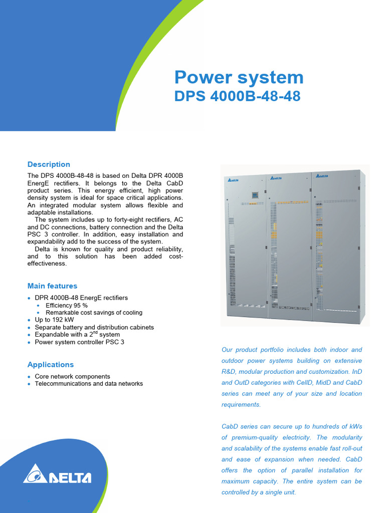 Delta DPS 4000B CabD System Overview | PDF | Rectifier | Alternating ...